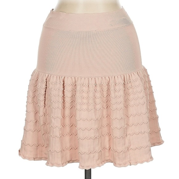 BCBGMaxAzria Nude Blush Pink Fit & Flare Knit Ruffle Skirt Size Medium M - Picture 3 of 6